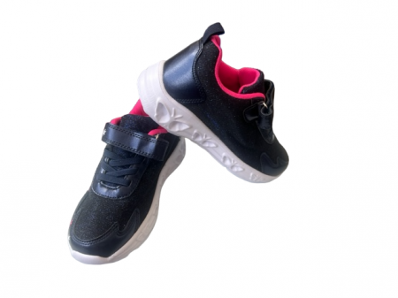 Pantofi sport pentru copii, material textil, bleumarin, model fluturi si talpa cu leduri [3]