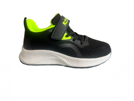 Pantofi sport pentru copii, material textil, negru/verde, talpa alba [1]