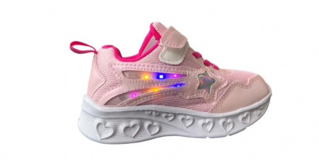 Pantofi sport - Pantofi sport pentru copii, material textil, roz, talpa cu leduri
