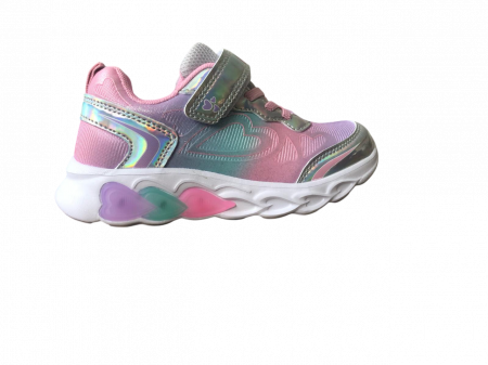 Pantofi sport pentru copii, material textil, roz, talpa cu leduri inimioare [5]