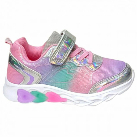 Pantofi sport - Pantofi sport pentru copii, material textil, roz, talpa cu leduri inimioare