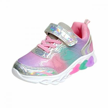 Pantofi sport pentru copii, material textil, roz, talpa cu leduri inimioare [3]