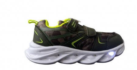 Pantofi sport - Pantofi sport pentru copii, material textil, verde, talpa cu leduri