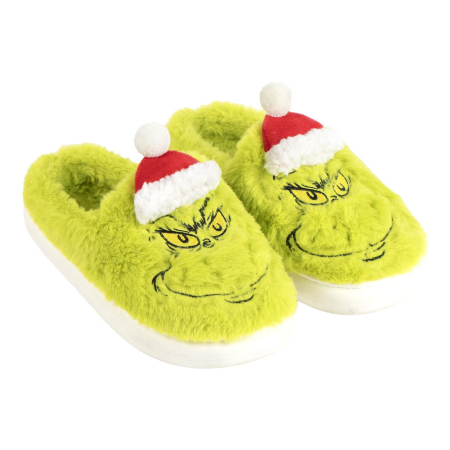 Imbracaminte si incaltaminte copii - Papuci de casa pufosi Christmas Grinch