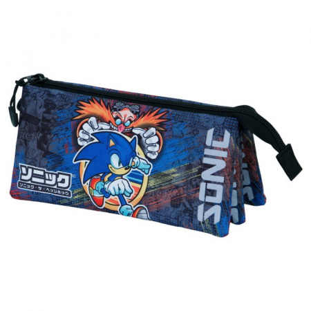 Totul pentru scoala - Penar cu 3 compartimente Sonic The Hedgehog Checkpoint, 11x23x7 cm