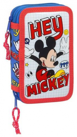 Totul pentru scoala - Penar dublu echipat Mickey Mouse Hey, 29 piese, 19.5x12.5x6.5 cm