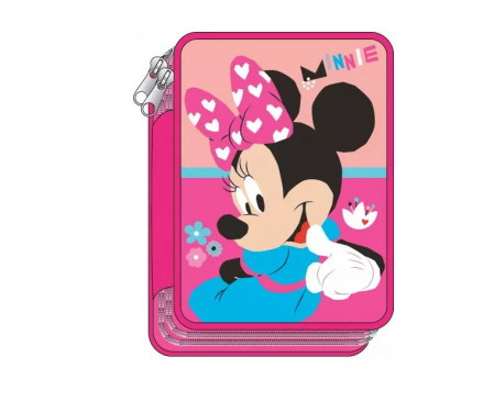 Totul pentru scoala - Penar dublu echipat Minnie Mouse 29 piese, 18x15x4 cm