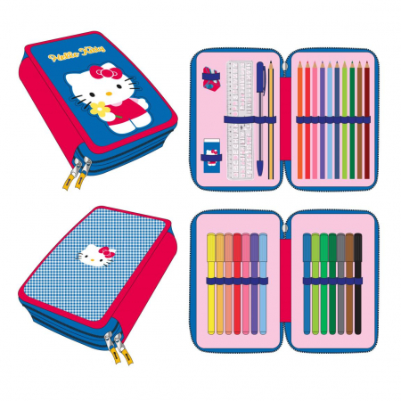 Totul pentru scoala - Penar echipat 29 piese, 2 compartimente Hello Kitty