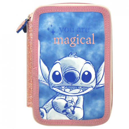 Totul pentru scoala - Penar echipat, 32 piese, 2 compartimente, Lilo & Stitch