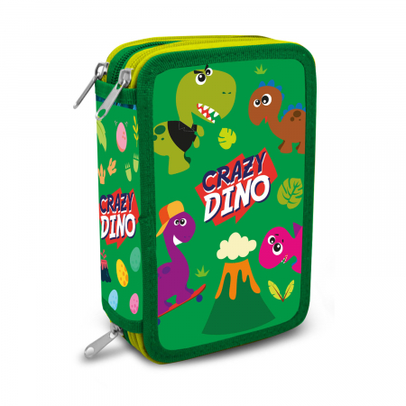 Totul pentru scoala - Penar echipat 43 piese, 3 compartimente, Crazy Dino