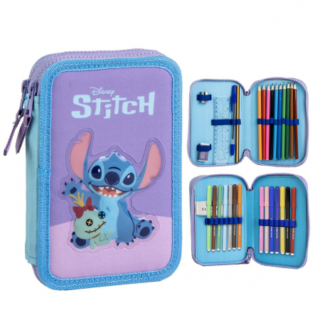 Totul pentru scoala - Penar echipat cu 2 compartimente, 29 piese Lilo & Stitch