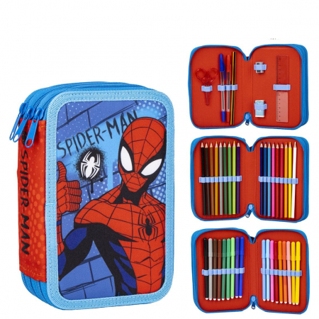 Rechizite si papetarie - Penar SpiderMan cu 3 nivele, echipat, 43 piese Giotto