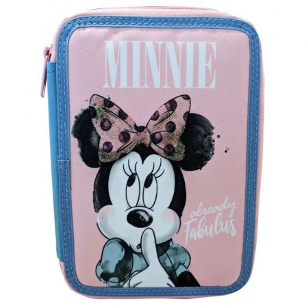 Totul pentru scoala - Penar echipat, Minnie Mouse, Already Fabulous,2 compartimente, 27 piese 18x15x4 cm