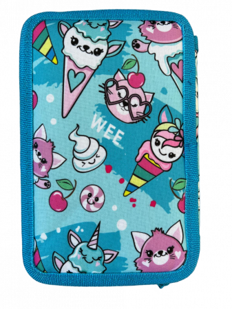 Rechizite si papetarie - Penar ehipat Sweet Ice cream, 3 compartimente, 19x12x6 cm, 32 piese