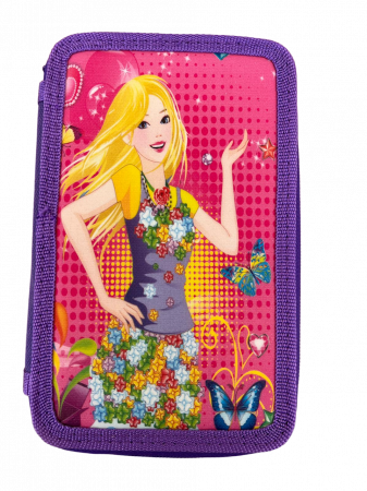 Rechizite si papetarie - Penar ehipat Spring Girl, 2 compartimente, 19x12x5 cm, 22 piese