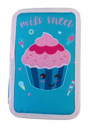 Rechizite si papetarie - Penar ehipat Magic Cupcake , 3 compartimente, 19x12x6 cm, 32 piese