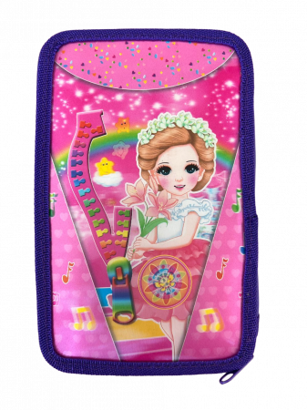 Rechizite si papetarie - Penar ehipat Flower Girl, holograma 3D , 3 compartimente, 19x12x6 cm, 32 piese