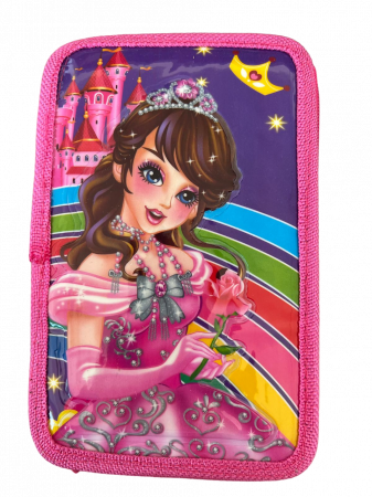 Rechizite si papetarie - Penar ehipat Castel Girl 3D, 3 compartimente, 19x12x6 cm, 32 piese