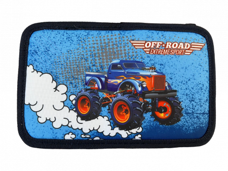 Rechizite si papetarie - Penar ehipat Off Road, 3 compartimente, 19x12x6 cm, 32 piese