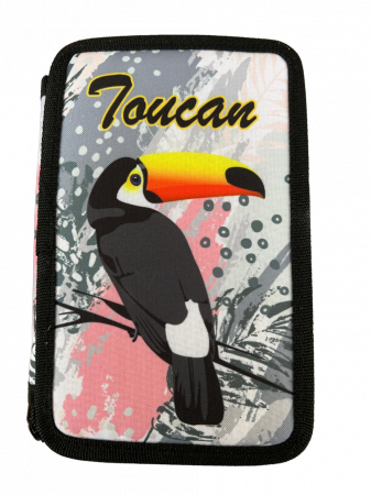 Rechizite si papetarie - Penar ehipat Tucan, 3 compartimente, 19x12x5 cm, 32 piese