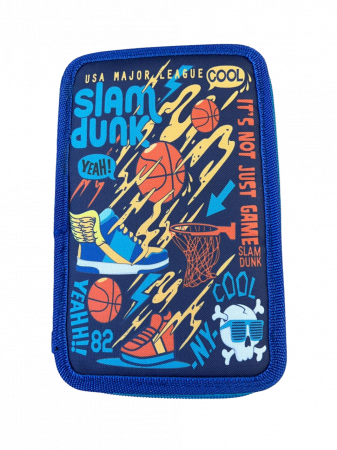 Rechizite si papetarie - Penar ehipat Slam Dunk, 3 compartimente, 19x12x5 cm, 32 piese