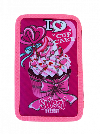Rechizite si papetarie - Penar ehipat Sweet Cup Cakes , 3 compartimente, 19x12x6 cm, 32 piese