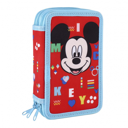 Totul pentru scoala - Penar triplu echipat 43 piese Disney Mickey Mouse