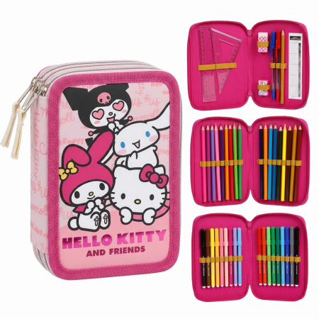 Penare - Penar triplu echipat cu 44 piese Giotto, Hello Kitty and Friends
