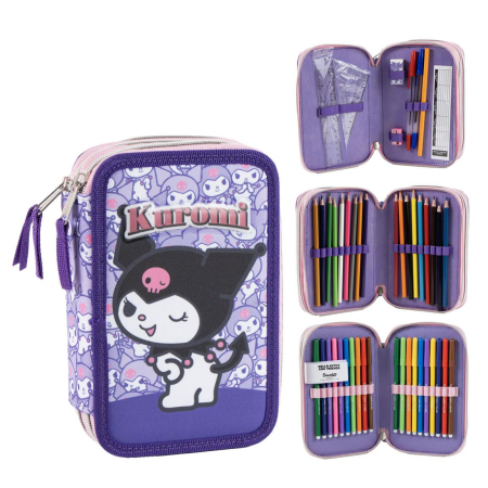 Penare - Penar triplu echipat cu 44 piese Giotto, Hello Kitty Kuromi
