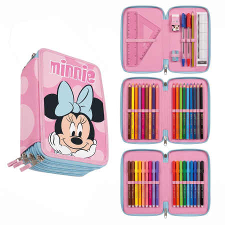 Penare Scolare - Penar triplu echipat Minnie Mouse pentru fetițe