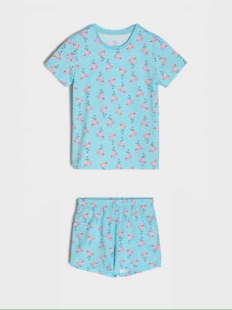 Pijamale copii - Pijama 2 piese cu maneca scurta din bumbac Flamingo