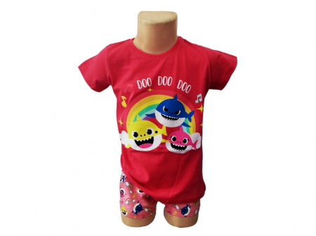 Imbracaminte si incaltaminte copii - Pijama bumbac, maneca scurta Baby Shark
