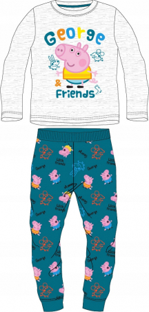 Pijamale copii - Pijama bumbac Peppa Pig George Friends maneca lunga gri
