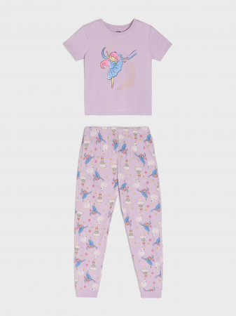 Pijamale copii - Pijama de vara 2 piese din bumbac cu maneca scurta balerine