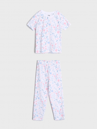 Pijamale copii - Pijama de vara 2 piese din bumbac cu maneca scurta flori