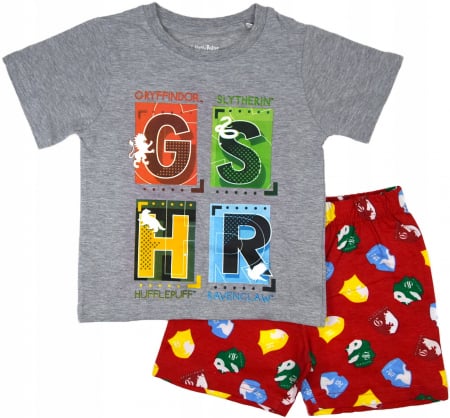 Pijamale copii - Pijama de vara cu maneca scurta, bumbac, Harry Potter Houses