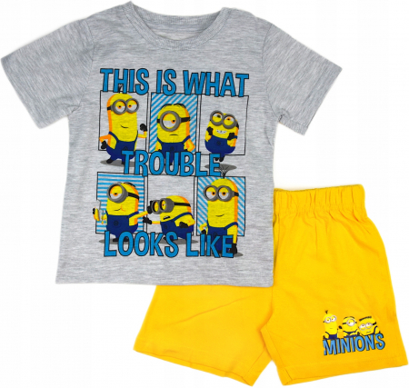 Imbracaminte si incaltaminte copii - Pijama de vara cu maneca scurta, bumbac, Minions Trouble