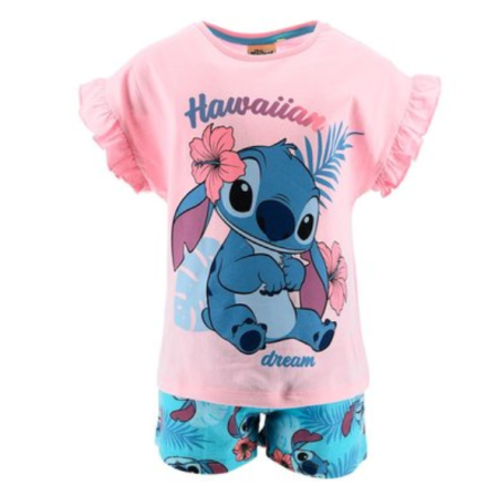 Pijamale copii - Pijama de vara din bumbac cu volan, Lilo & Stitch Hawaiian