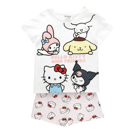 Pijamale copii - Pijama de vara, maneca scurta, bumbac, Hello Kitty and Friends