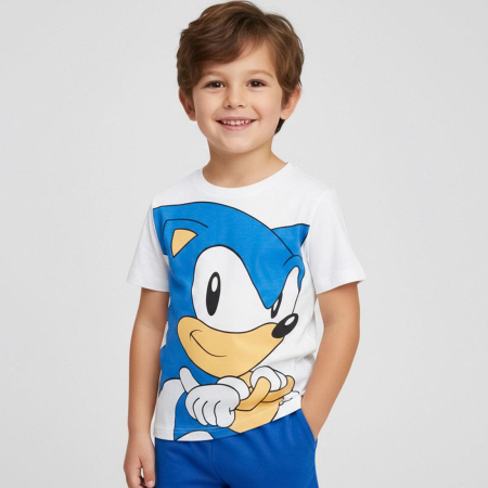 Pijamale copii - Pijama din bumbac cu maneca scurta Sonic