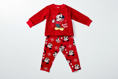 Pijamale copii - Pijama din velur, 2 piese, maneca lunga Noel Mickey Mouse