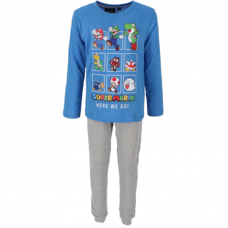 Pijamale copii - Pijama maneca lunga baieti, bumbac, Super Mario