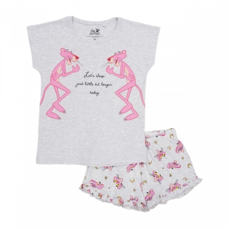 Imbracaminte si incaltaminte copii - Pijama maneca scurta, bumbac, Pantera Roz