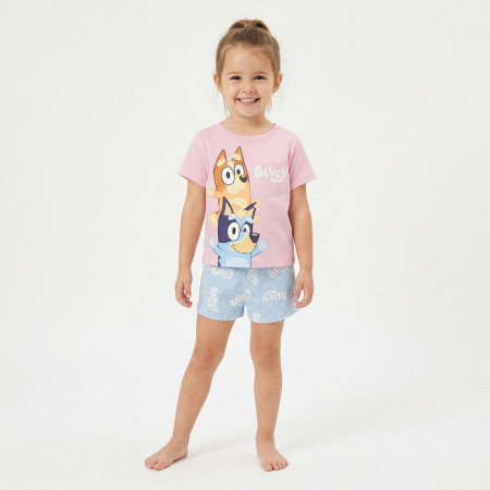 Pijamale copii - Pijama maneca scurta de vara din bumbac pentru fete, Bluey