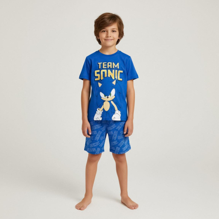 Pijamale copii - Pijama maneca scurta de vara din bumbac, Team Sonic