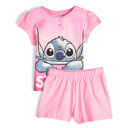 Imbracaminte si incaltaminte copii - Pijama scurta din bumbac pentru fete, Lilo si Stitch in cutie cadou
