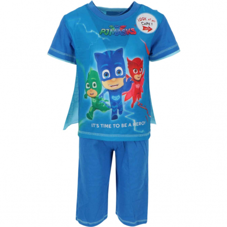 Pijamale copii - Pijama tricou maneca scurta, pantaloni scurti si mantie, PJ Masks