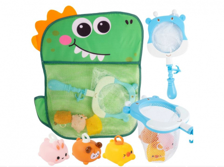 Home&Deco - Joc de pescuit cu plasa cu ventuze pentru baie, Dino