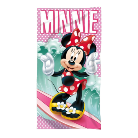 Prosoape si halate de baie copii - Prosop de plaja bumbac Minnie Mouse Surf, 140x70 cm