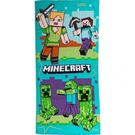 Prosoape si halate de baie copii - Prosop de plaja din bumbac Minecraft Battle 70x140 cm